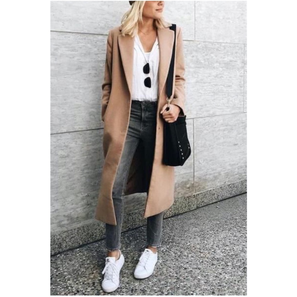 CAmel khaki wide collar coat jacket trench pockets - Picture 1 of 5
